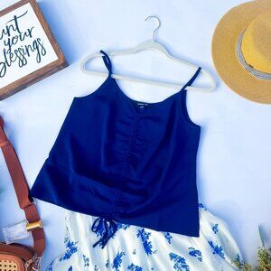 Blue Rushed Tank Top